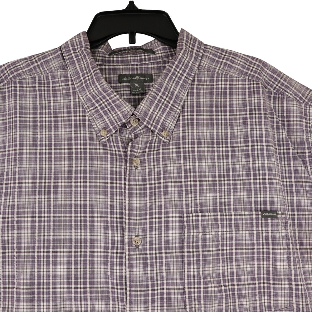 Eddie Bauer Button Down Shirt Mens 3XL Purple Plaid Classic Fit Casual